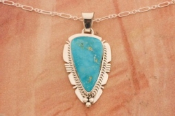 Navajo Jewelry Genuine Blue Kingman Turquoise Sterling Silver Pendant